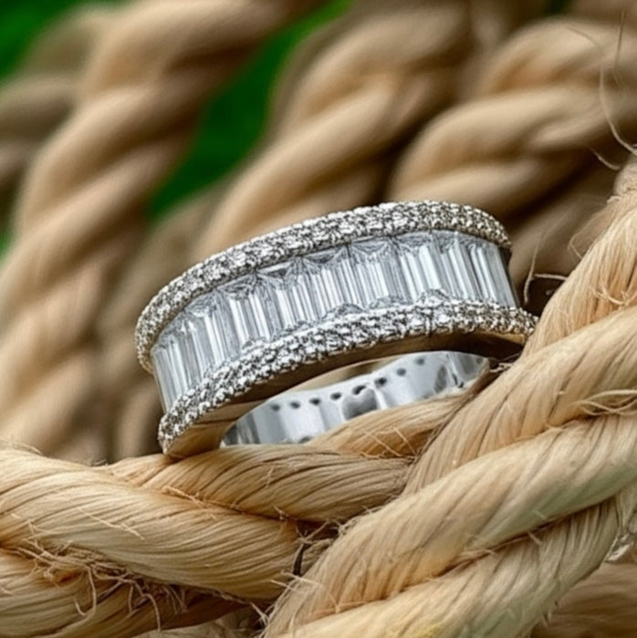 Sterling Silver Emerald Cut Eternity Pave CZ Ring-ER-46