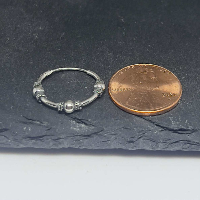 Sterling Silver 1.2mm x 17.0mm Bali Rope and Bead Hoop Earrings-SE-40