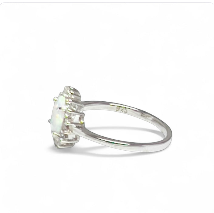 Sterling Silver Oval White Lab Opal CZ Ring-AE-37