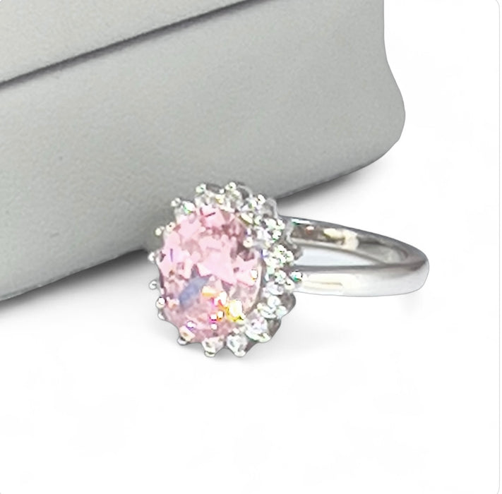 Sterling Silver Pink Oval CZ Ring-AE-61