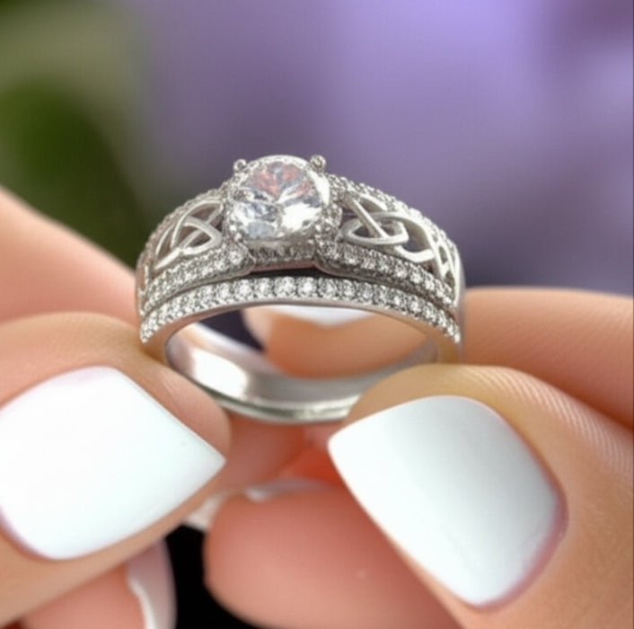 Elegant Sterling Silver CZ Pavé Celtic Ring-ER-66