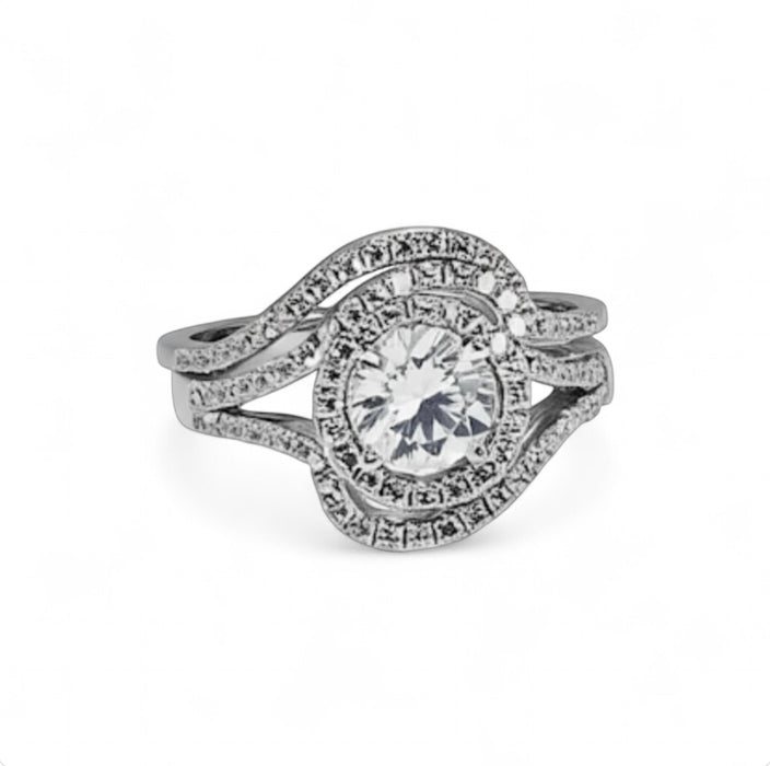 Sterling Silver Halo Round Pave CZ Set Ring-ER-104