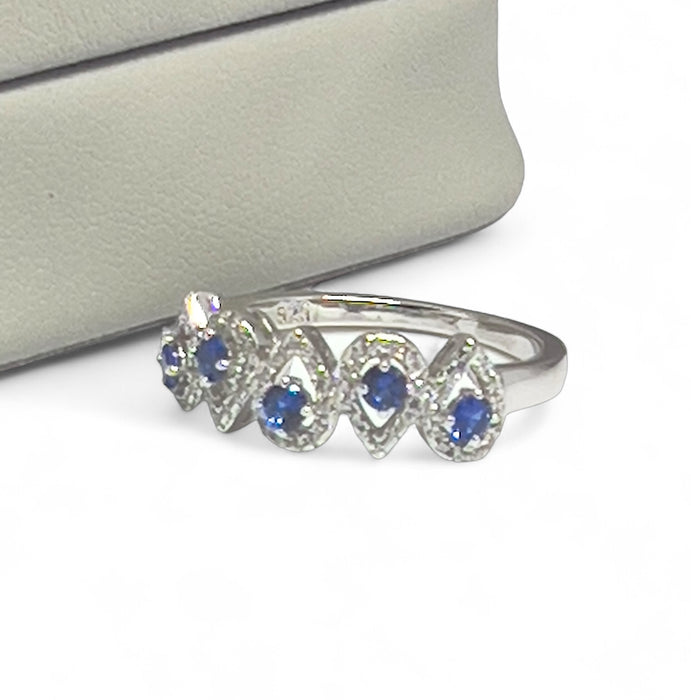 Sterling Silver Tear Drops Blue Spinel CZ Ring-AE-100