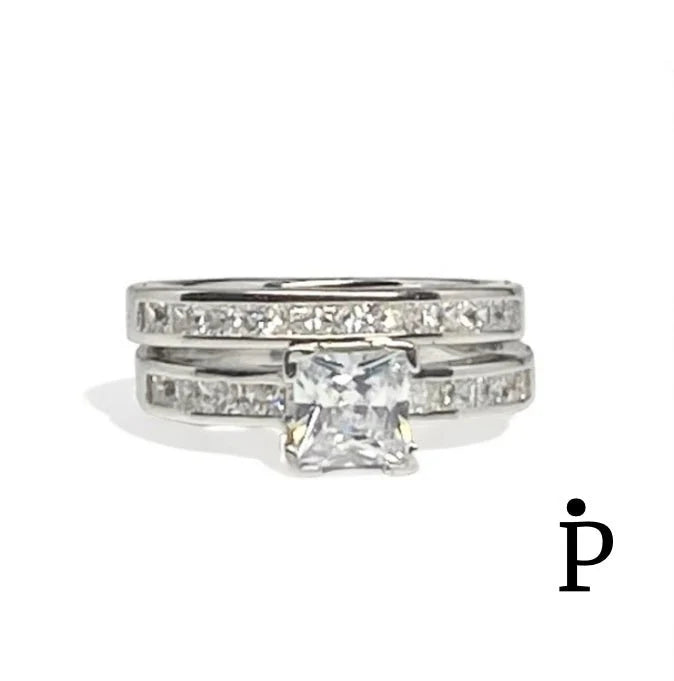 Sterling Silver 2-Piece CZ Engagement Set Ring-ER-130