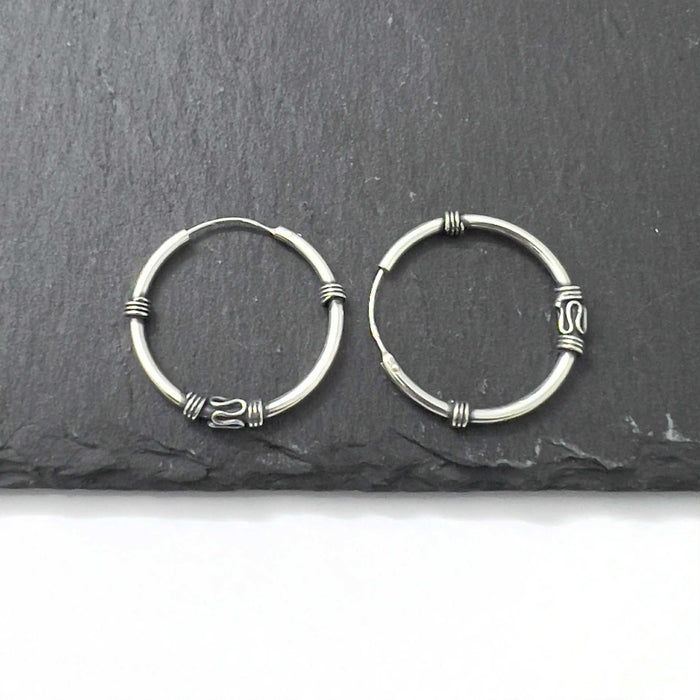 Sterling Silver 1.7mm x 25.5mm Bali Rope and Swirl Hoop Earrings-SE-42