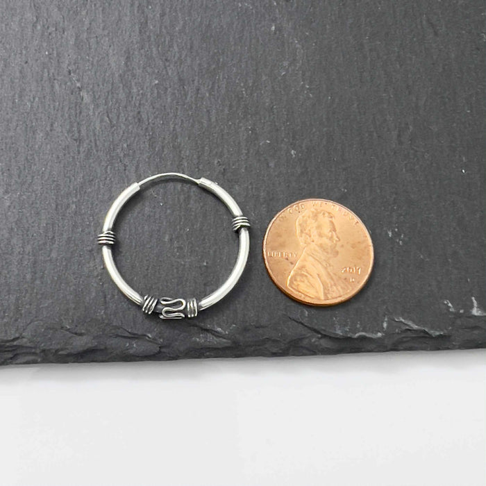 Sterling Silver 1.7mm x 25.5mm Bali Rope and Swirl Hoop Earrings-SE-42