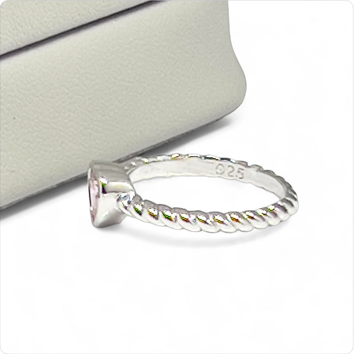 Sterling Silver Heart Pink CZ Ring-AE-86