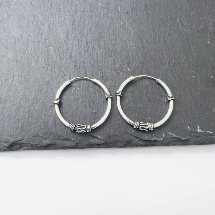 Sterling Silver 1.7mm x 25.5mm Bali Rope and Swirl Hoop Earrings-SE-42