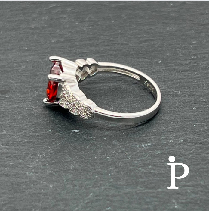 Sterling Silver Heart Accent Promise Ring Simulated Garnet Cubic Zirconia