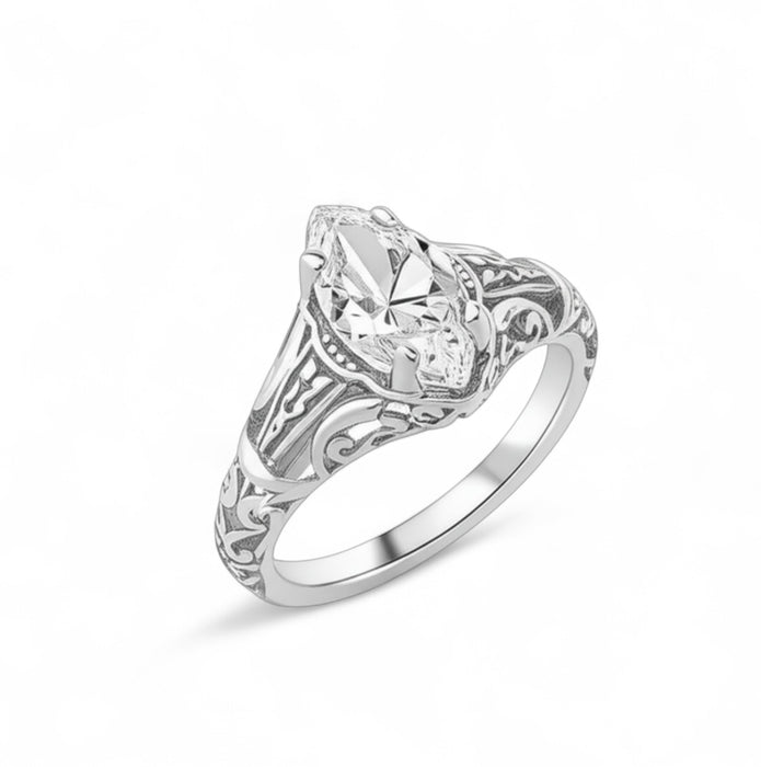 Sterling Silver Regal Marquise Cut Engagement CZ Ring-ER-140