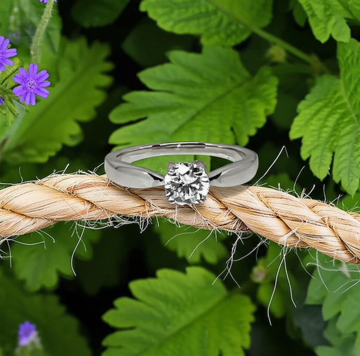 Sterling Silver Round Clear CZ Ring -ER-51