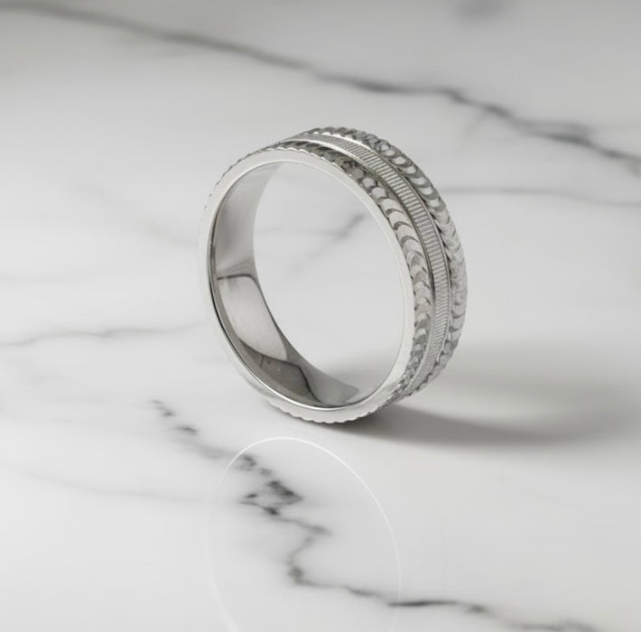 Sterling Silver Diamond Cut Pattern Wedding Band Ring-SW-05
