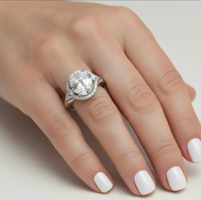 Sterling Silver Oval Halo Engagement Ring-ER-174