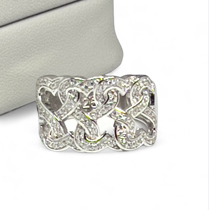 Sterling Silver Intertwined Hearts Pave CZ Ring-AE-36