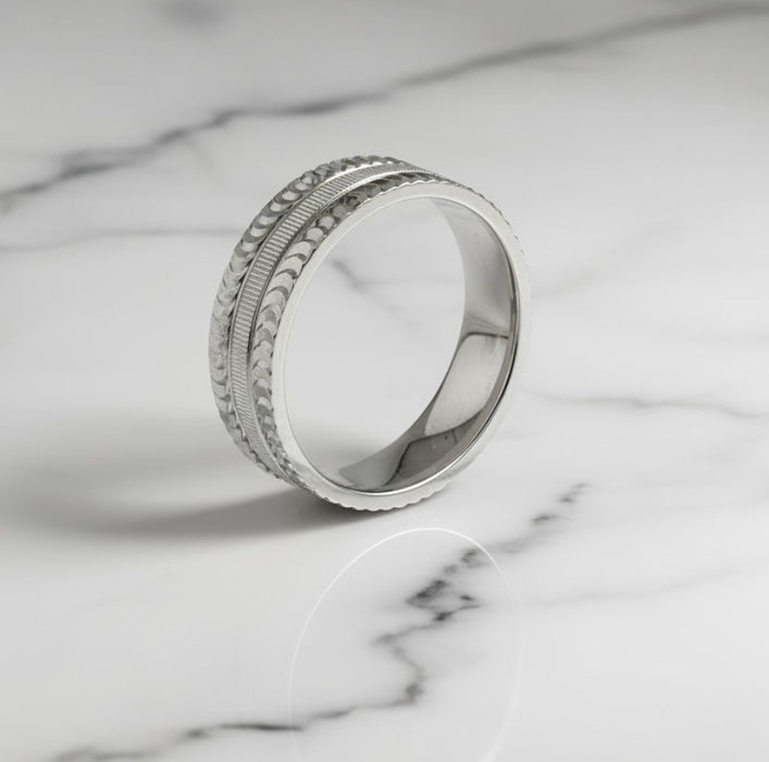 Sterling Silver Diamond Cut Pattern Wedding Band Ring-SW-05