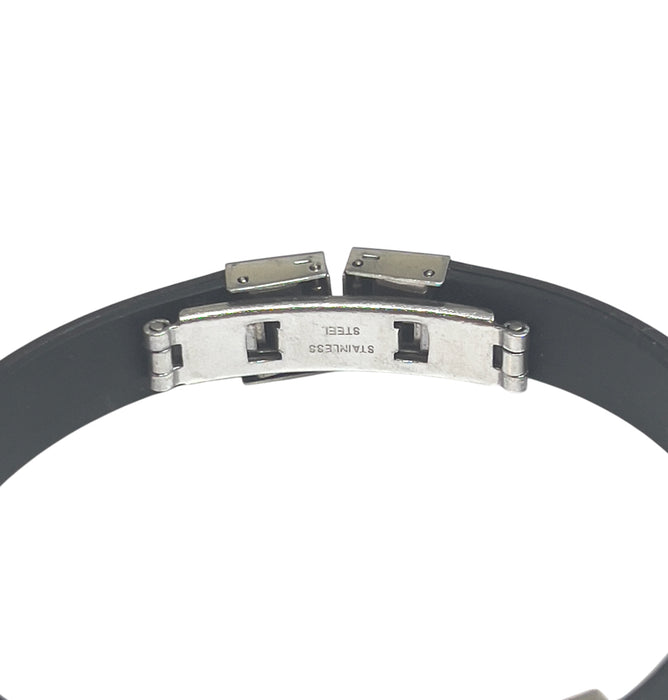 Stainless Steel Black Rubber ID Bangle Bracelet-CS-27
