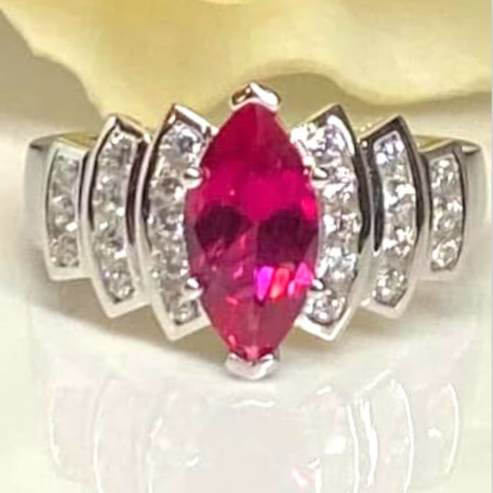 CZ Sterling Silver Ring Marquise Cut Ruby - ER- 25