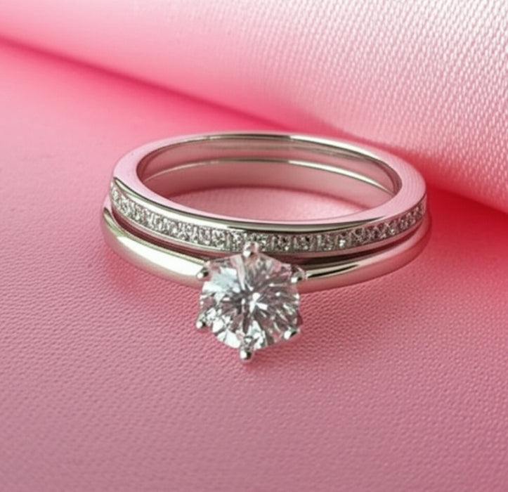 Sterling Silver CZ Engagement Set Ring-ER-156