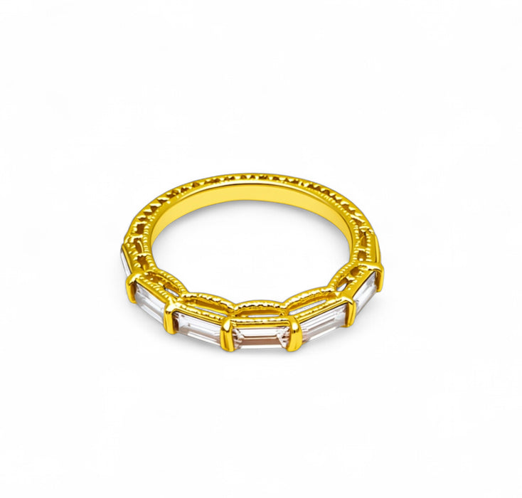 Sterling Silver Gold-Plated Baguette CZ Engagement Ring Set-ER-16