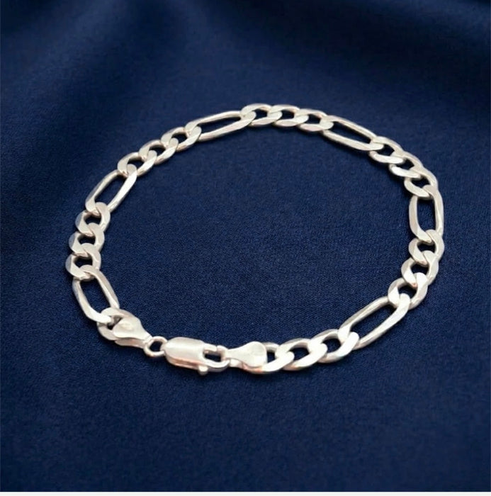 Sterling Silver Figaro Link Chain Bracelet-9.0"-SB-22