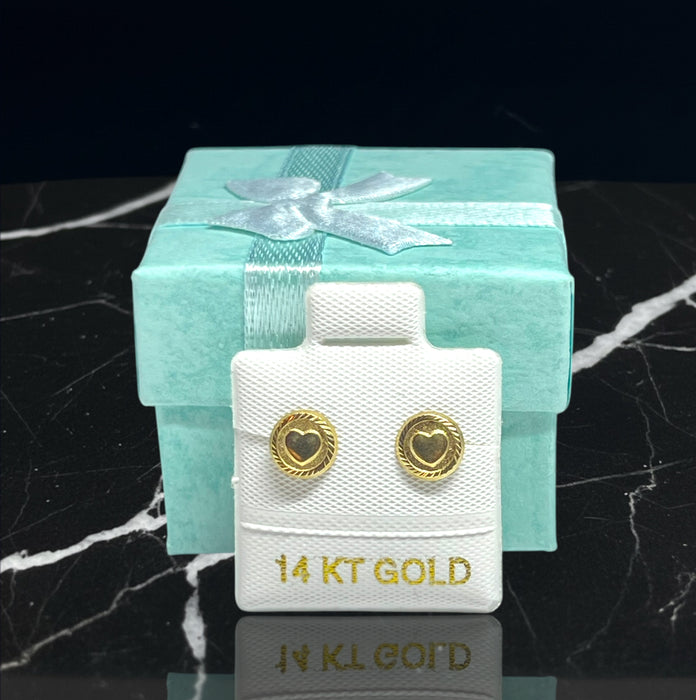14K Yellow Gold Heart Screw Back Earrings Safe Secure-GE-26