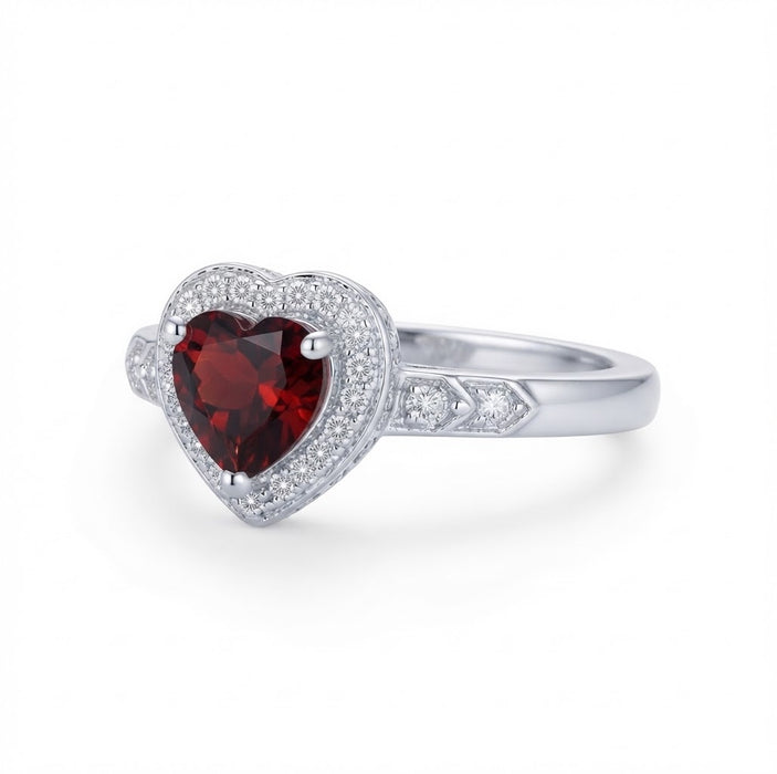 Sterling Silver Promise Ring with CZ Heart-Shaped Garnet-AE-113