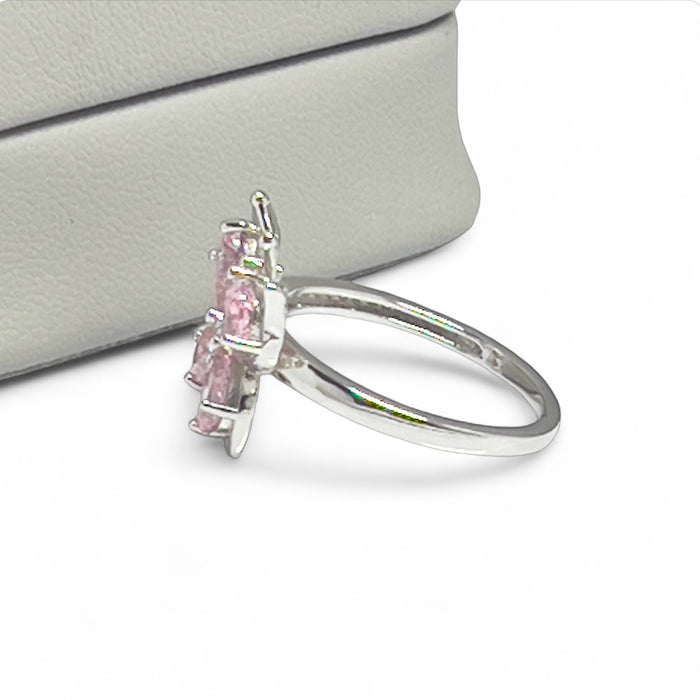 Sterling Silver Large Pink CZ Butterfly Ring-AE-99