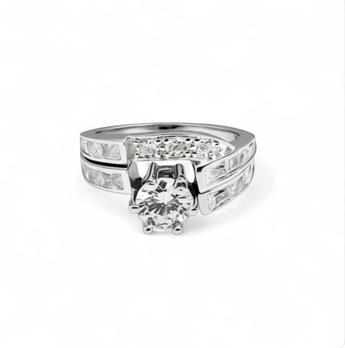 Sterling Silver CZ Wedding Ring Set Channel Band -ER-99