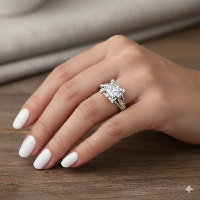 Sterling Silver Asscher-Cut CZ Engagement Ring -ER-176