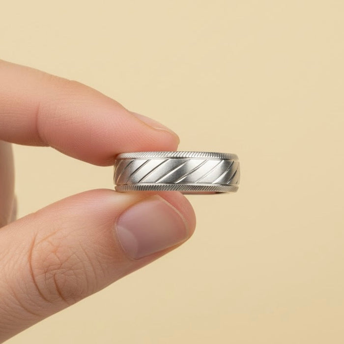 Sterling Silver Diamond Cut Slanting Lines Wedding Band Ring-SW-23