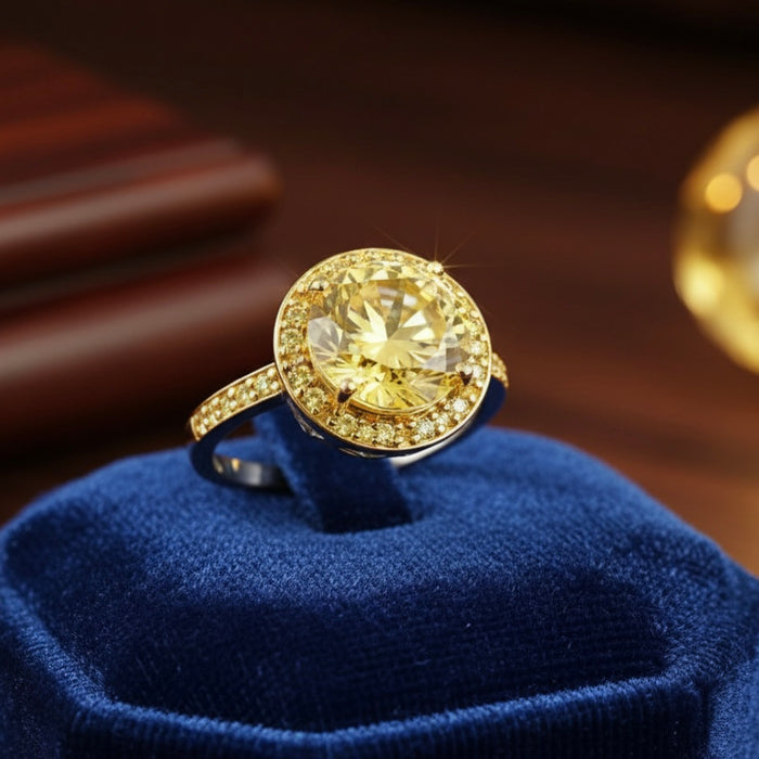 Canary Yellow CZ Ring in Sterling Silver Halo Design CL-25