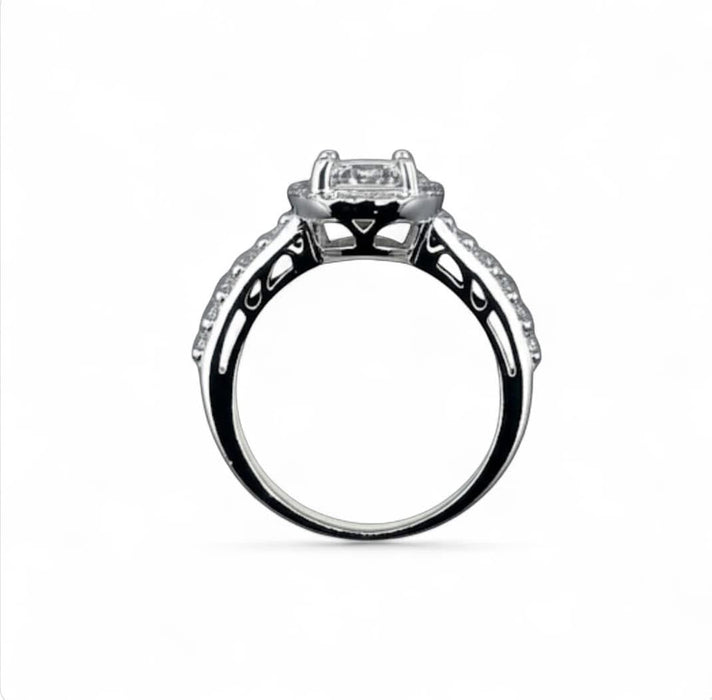 Sterling Silver Clear CZ Round Cushion Engagement Ring-ER-77