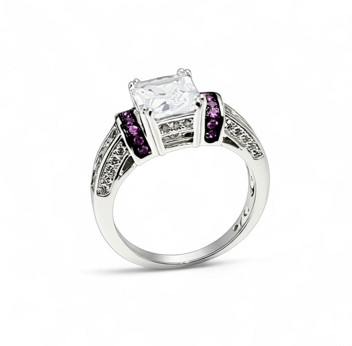 Sterling Silver Emerald-Cut CZ Ring-ER-101