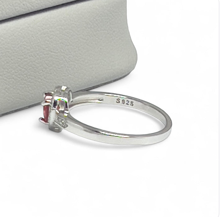 Sterling Silver Promise Ring with CZ Heart-Shaped Garnet-AE-113