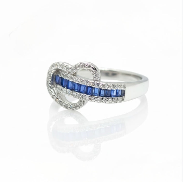 Sterling Silver Heart Blue Sapphire CZ Ring-AE-32