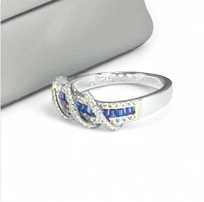 Sterling Silver Elegant Twisted Sapphire CZ Ring-AE-70