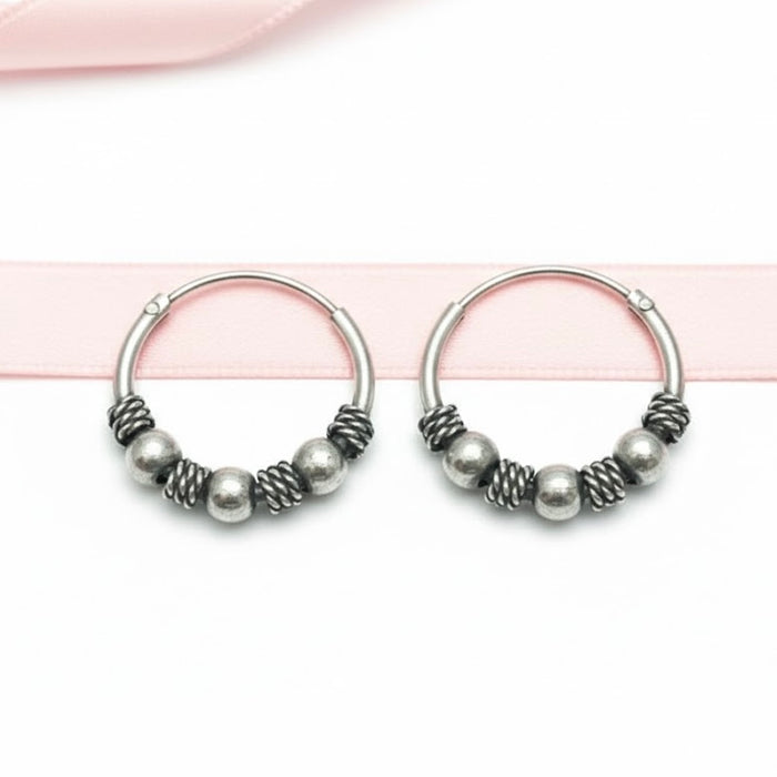 Sterling Silver 3mm x 15mm Bali Hoop Earring -SET-45