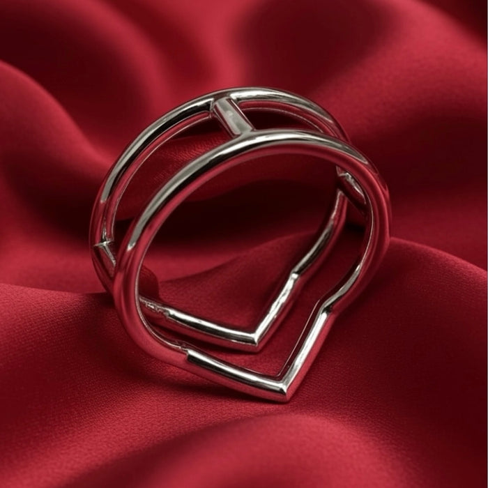 Sterling Silver Double V Statement Ring-SR-10