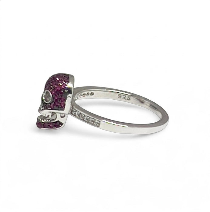 Sterling Silver Black Rhodium Two Tone Ruby CZ Skull Ring-AE-96