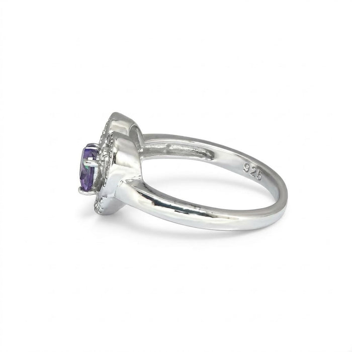 Sterling Silver Precious Heart Amethyst CZ Ring-AE-57