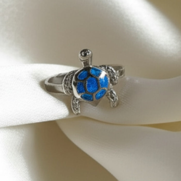 Sterling Silver Blue Opal Turtle Ring-SR-08