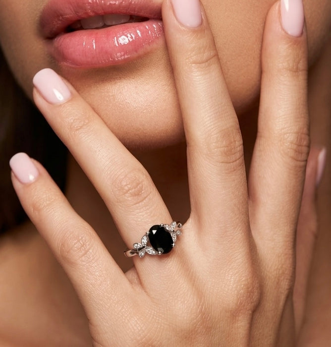 Sterling Silver Double Butterfly Black Center Stone CZ Ring-AE-41