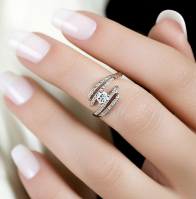 Sterling Silver Princess Cut CZ Engagement Ring-ER-60