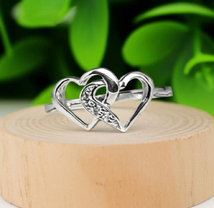 Sterling Silver Double Heart CZ Ring-AE-11