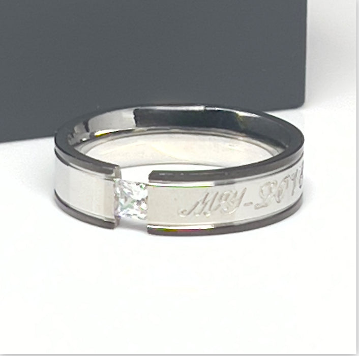 Stainless Steel 6mm CZ Wedding Band Ring-CS-16