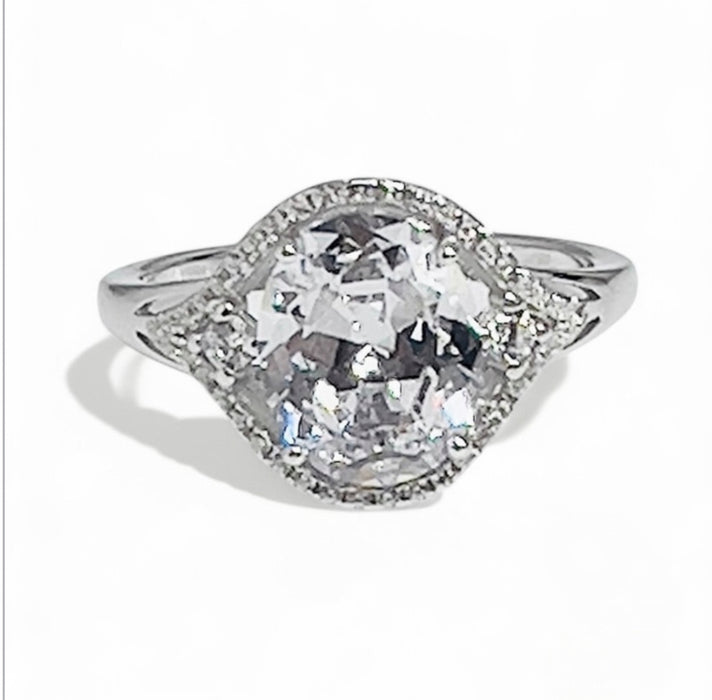 Sterling Silver Oval Halo Engagement Ring-ER-174