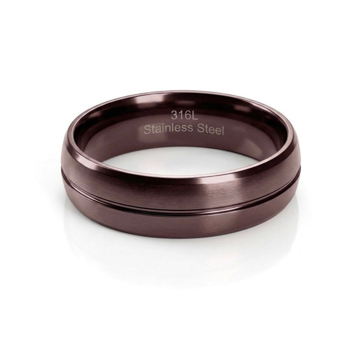 Stainless Steel Brown Plated Groove Band Ring-SS-36