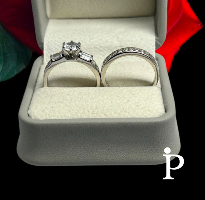 (T-27) Trio of .925 Silver Rings, with Round Cut White Zirconia