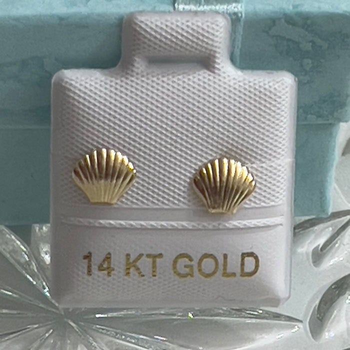 14K Gold Seashell Stud Earrings for Girls GE-107