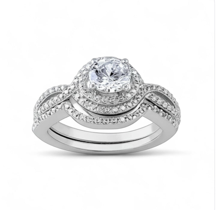 Sterling Silver Halo CZ Wedding Set Ring ER-115